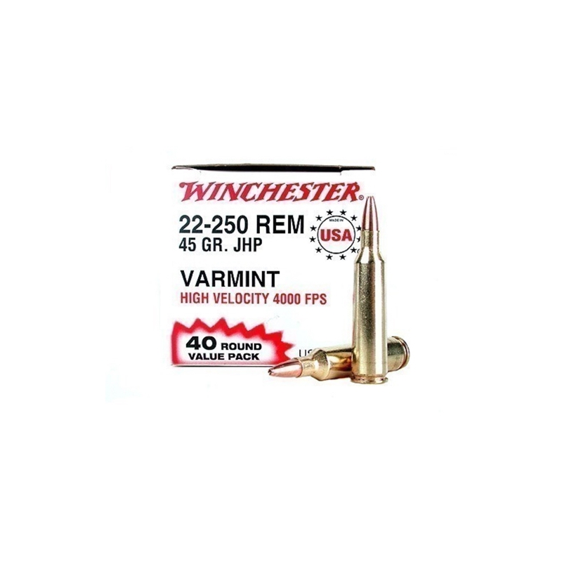 Winchester USA 22-250 Remington 45 Grain Jacketed Hollow Point Value Pack