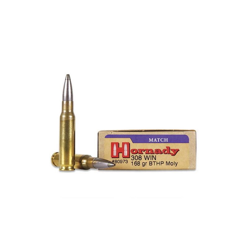 Hornady Match 308 Winchester Ammo 168 Grain Moly Coated A-Max Boat Tail Hollow Point