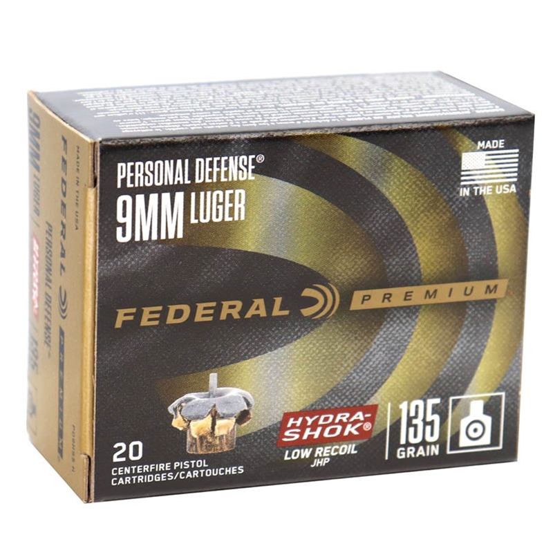 Federal Personal Defense 9mm Luger Ammo 135 Grain Hydra-Shok Jacketed Hollow Point