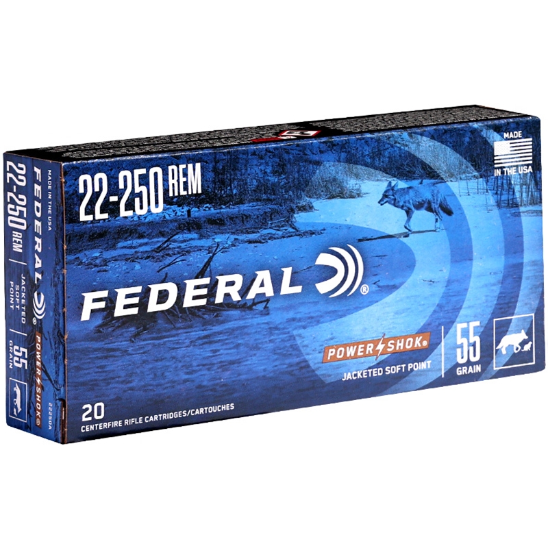 Federal Power-Shok 22-250 Remington Ammo 55 Grain Jacketed Soft Point - 22250A