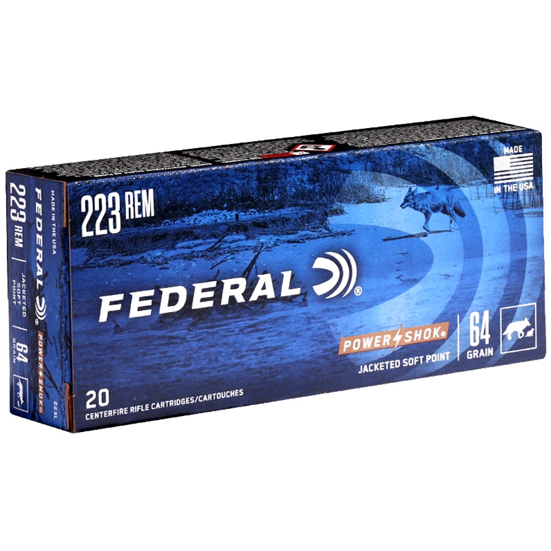 Federal Power-Shok 223 Ammo 64 Grain Jacketed Soft Point - 223L