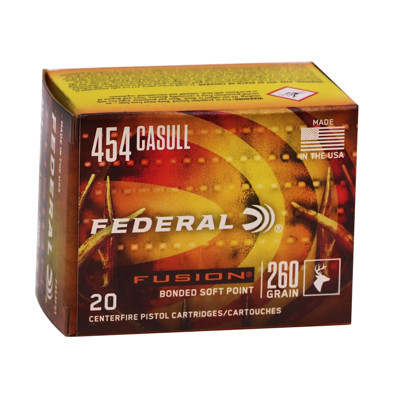 Federal Fusion Handgun Ammunition 454 Casull 260 Grain Jacketed Hollow Point Box of 20