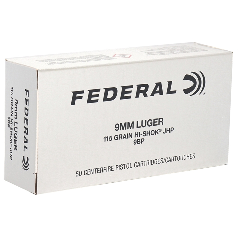 Federal Classic 9mm Luger Ammo 115 Grain Hi-Shok Jacketed Hollow Point