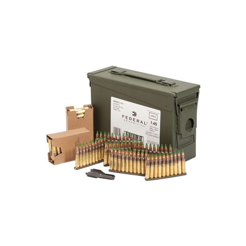Federal American Eagle 5.56mm NATO Ammo 62 Grain FMJ On Stripper Clips in Ammo Can 420 Rounds