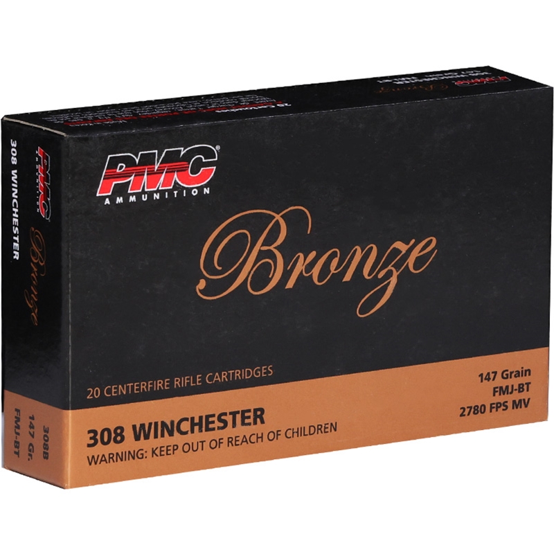 PMC Bronze 308 Winchester Ammunition 147 Grain Full Metal Jacket Boat Tail - 308B