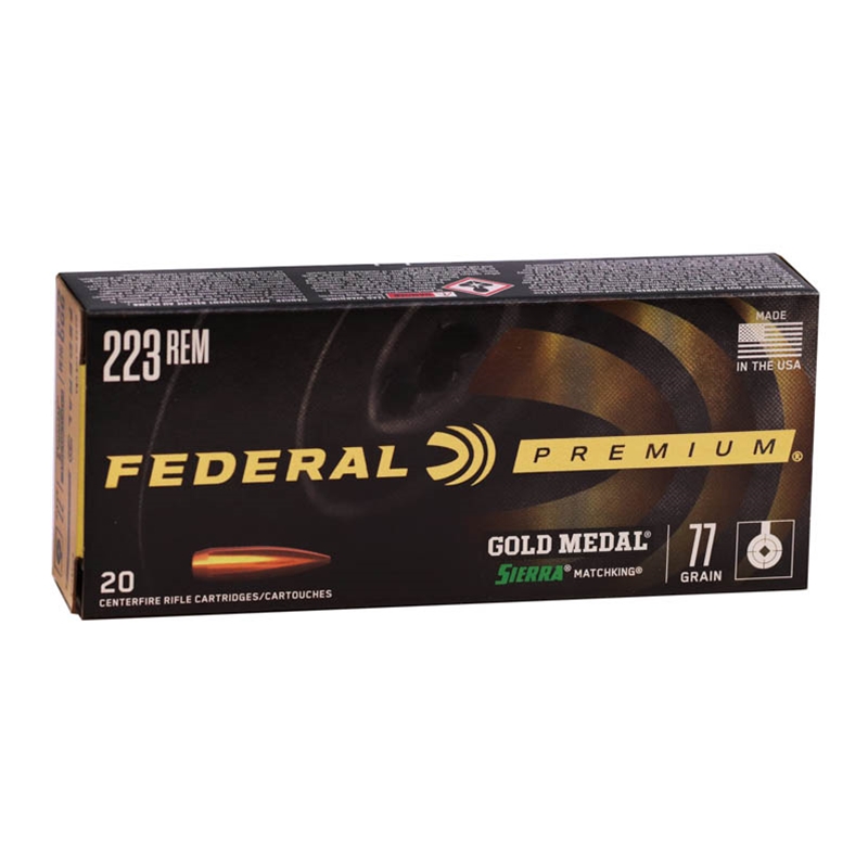 Federal Gold Medal 223 Remington Ammo 77 Grain Sierra MatchKing Hollow Point