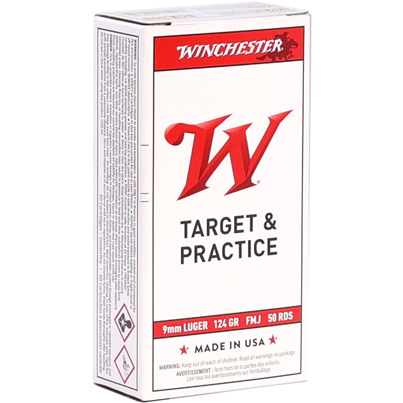 Winchester Target & Practice 9mm Luger Ammunition 124 Grain Full Metal Jacket - USA9MM