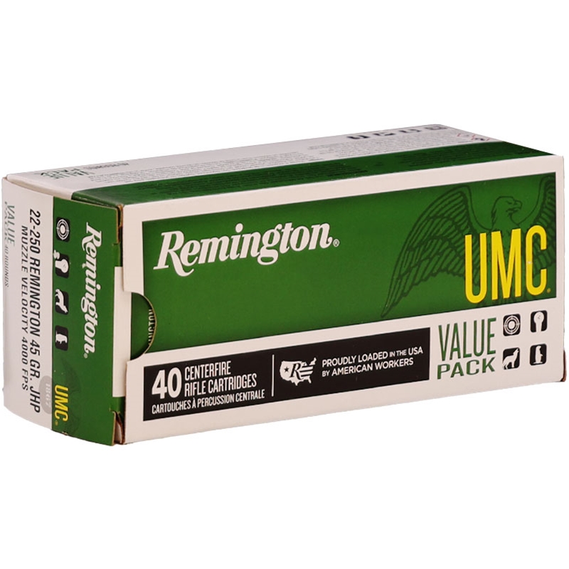 Remington UMC 22-250 Remington Ammo 45 Grain Jacketed Hollow Point Value Pack - L22503B