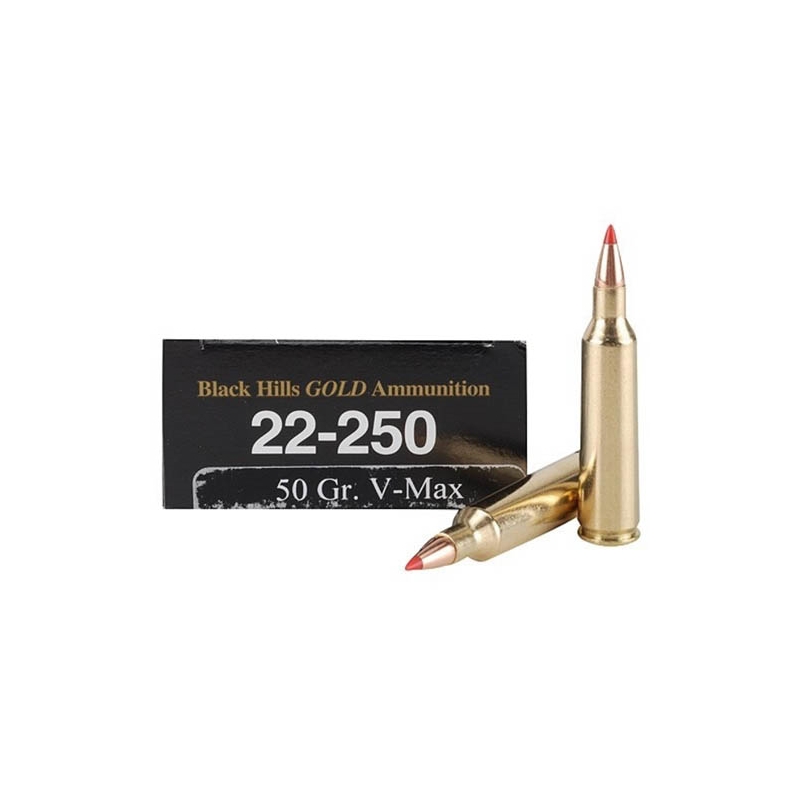 Black Hills Gold 22-250 Remington Ammo 50 Grain Hornady V-Max 