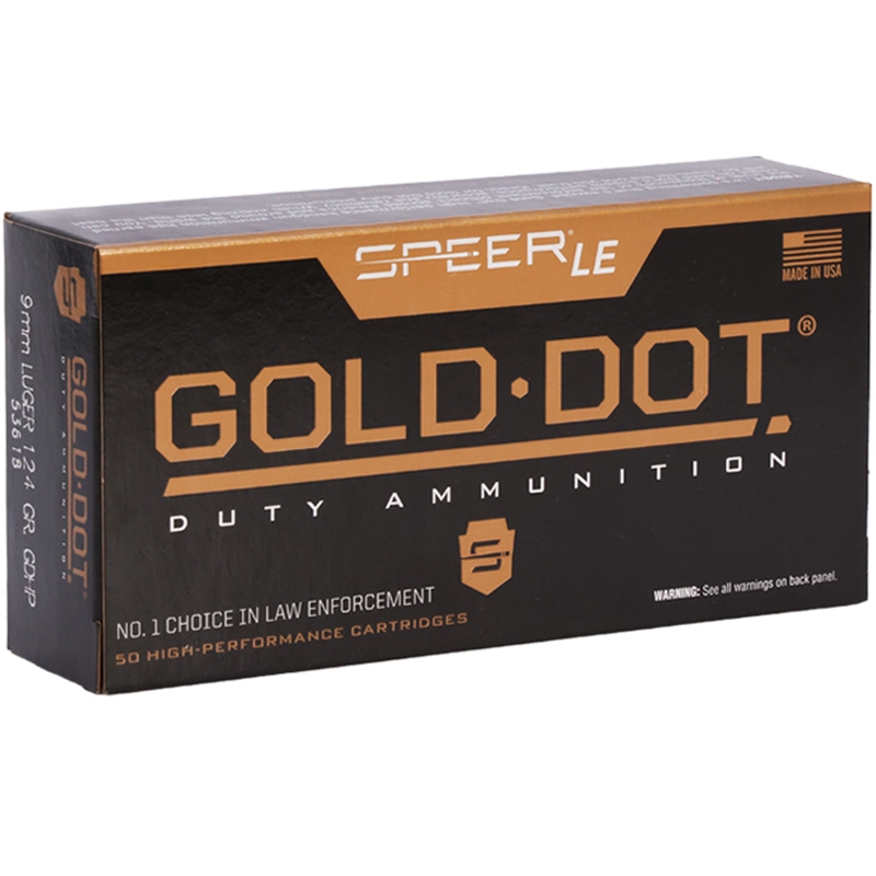 Speer Gold Dot LE Duty 9mm Luger Ammunition 124 Grain Jacketed Hollow Point - 53618