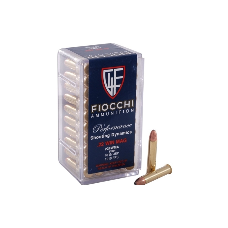 Fiocchi 22 WMR Ammo 40 Grain Jacketed Soft Point