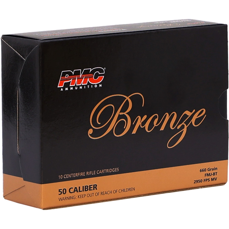 PMC Bronze 50 BMG Ammunition 660 Grain Full Metal Jacket Boat Tail - 50A
