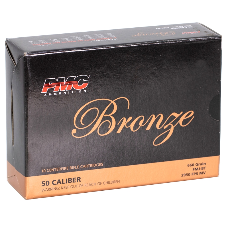 PMC Bronze 50 BMG Ammunition 660 Grain Full Metal Jacket Boat Tail - 50A