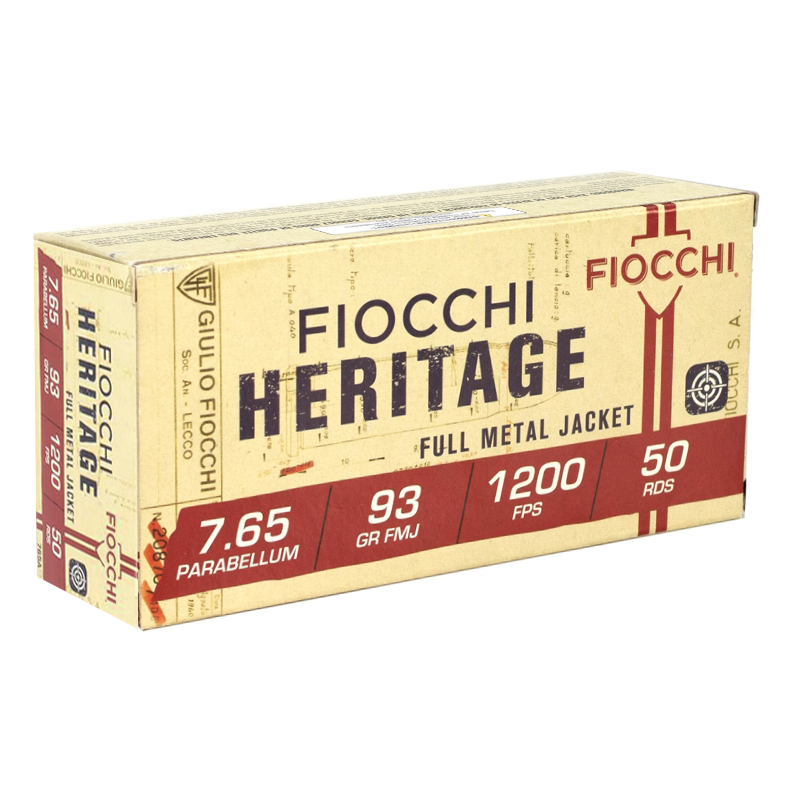 Fiocchi Heritage 7.65 Parabellum 93 Grain Full Metal Jacket 