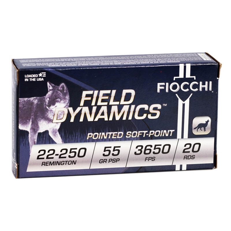 Fiocchi Field Dynamics 22-250 Remington Ammunition 55 Grain Pointed Soft Point - 22250B