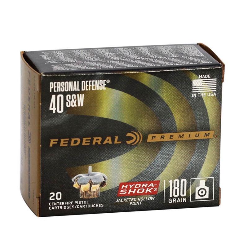 Federal Personal Defense 40 S&W Ammunition 180 Grain Hydra-Shok Jacketed Hollow Point - P40HS1