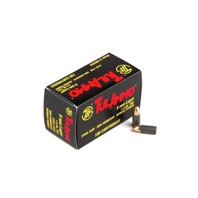 TulAmmo 9mm Luger Ammo 115 Grain FMJ 100 Rds Steel Case