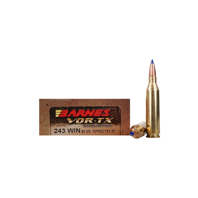 Barnes VOR-TX 243 Winchester Ammo 80 Grain Tipped Triple-Shock X Bullet Boat Tail Lead-Free