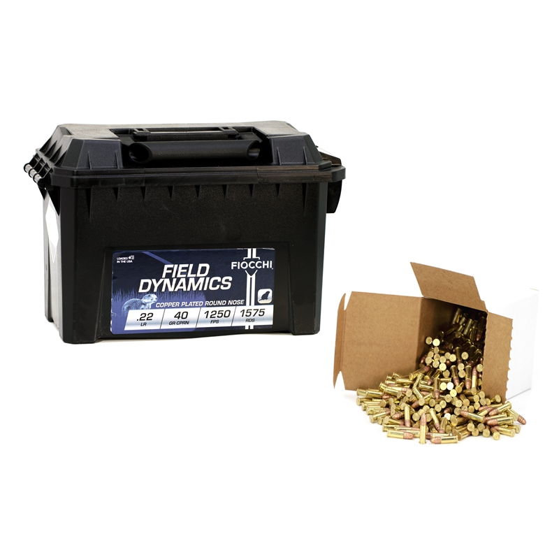 Fiocchi Field Dynamics 22 Long Rifle Ammo 40 Grain Plated Lead Round Nose Ammo Can of 1575 Rounds