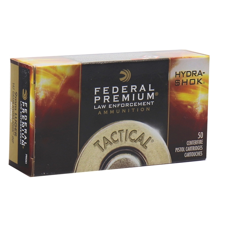Federal Law Enforcement 9mm Luger Ammo 147 Grain Hydra-Shok Jacketed Hollow Point