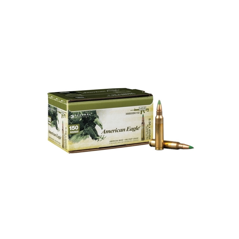 Federal American Eagle 5.56x45mm NATO M855 Ammo 62 Grain Green Tip FMJ 150 Round Pack