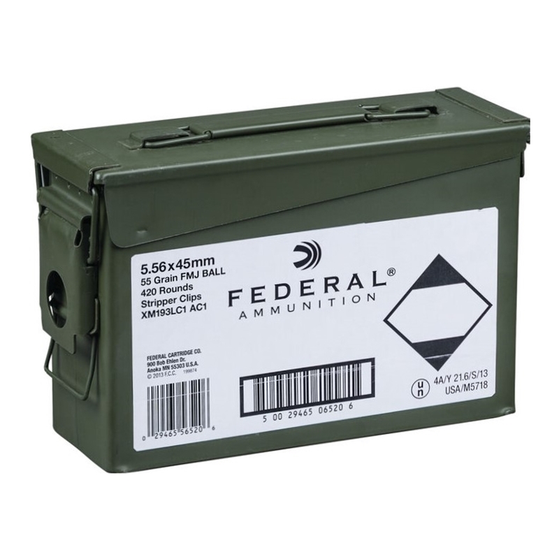 Federal American Eagle 5.56x45mm NATO XM193 Ammo 55 Grain FMJ 420 Rounds on Clips in Ammo Can