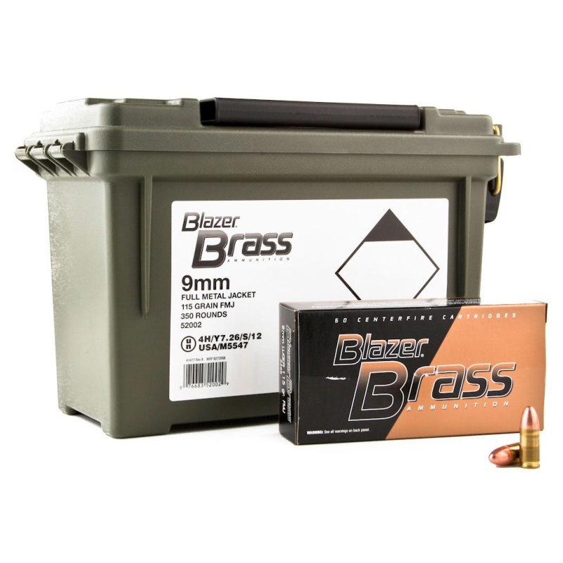 CCI Blazer Brass 9mm Luger Ammo 115 Grain Full Metal Jacket 350 Rounds Ammo Can