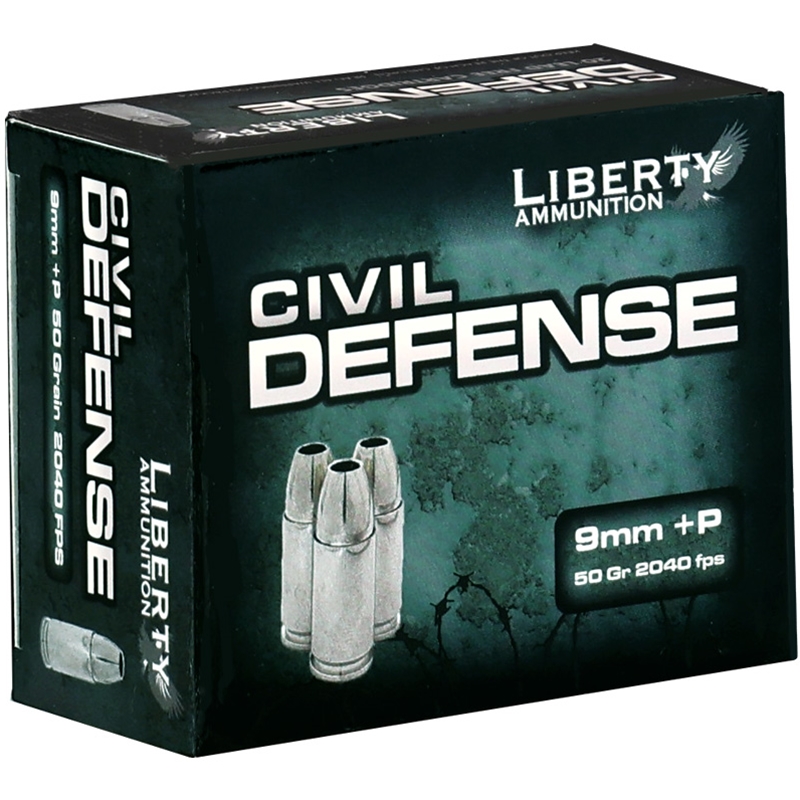 Liberty Civil Defense 9mm Ammo +P 50 Grain Fragmenting Copper Hollow Point Lead-Free