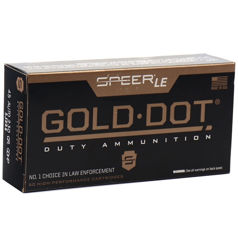 Speer Gold Dot LE Duty 45 ACP AUTO Ammo 230 Grain Jacketed Hollow Point