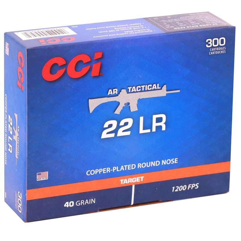 CCI AR Tactical 22 Long Rifle Ammo 40 Grain Copper Plated Lead Round Nose 300 Rounds