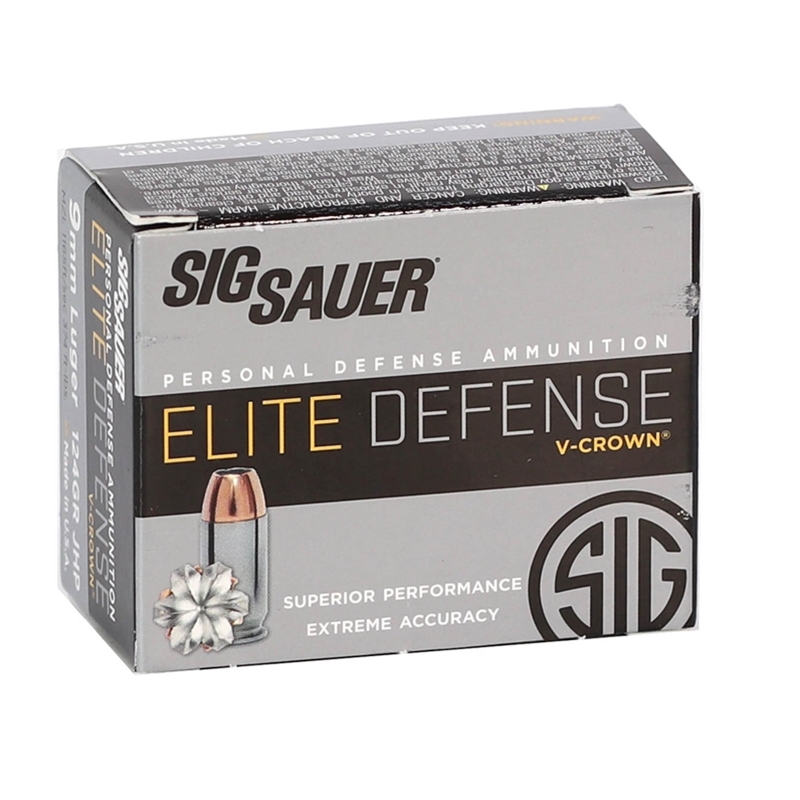 Sig Sauer Elite Performance V-Crown 9mm Luger Ammo 124 Grain Jacketed Hollow Point