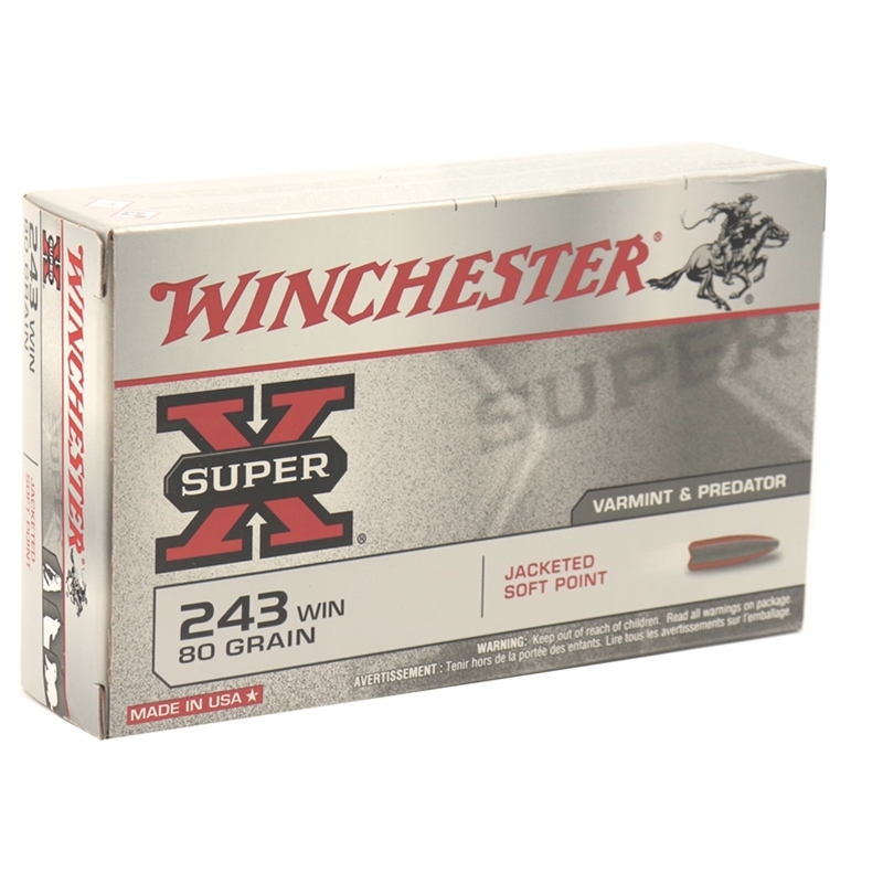 Winchester Super-X Power-Point 243 Winchester Ammo 80 Grain Jacketed Soft Point