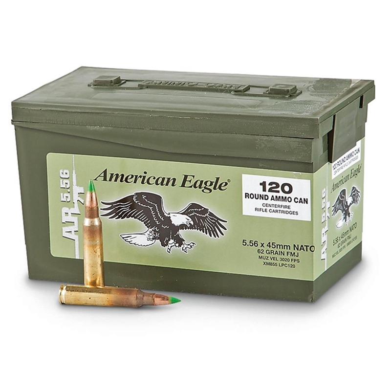 Federal American Eagle 5.56x45mm NATO Ammo 62 Grain FMJ 120 Rounds in Mini Ammo Can