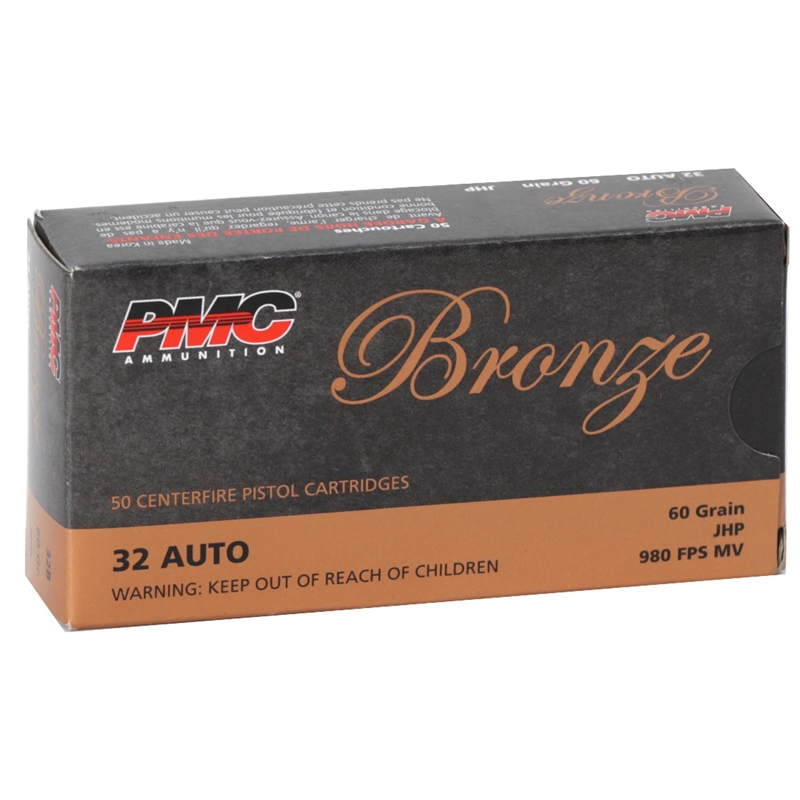 PMC Bronze 32 ACP Auto Ammo 60 Grain Jacketed Hollow Point 