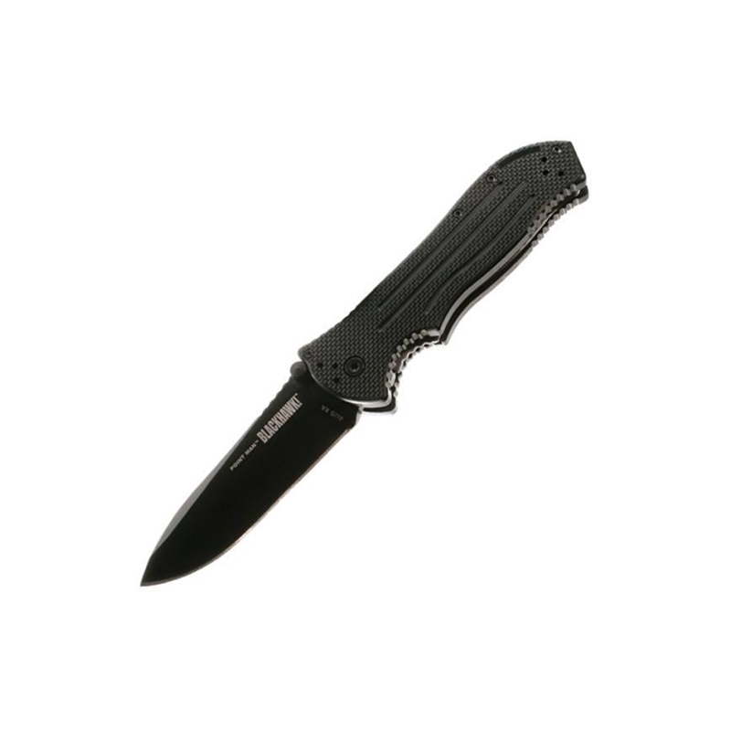 Blackhawk Point Man Serrated Edge 3.4” Folding Knife in Stainless Steel with Black Handle