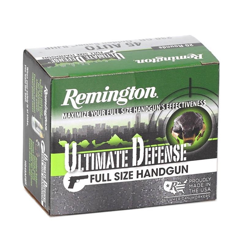Remington Ultimate Defense 45 ACP Auto Ammo 230 Grain Brass Jacketed Hollow Point