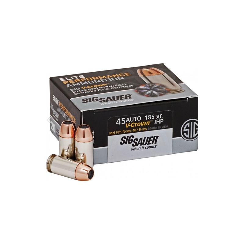 Sig Sauer Elite Performance V-Crown 45 ACP Auto Ammo 185 Grain Jacketed Hollow Point