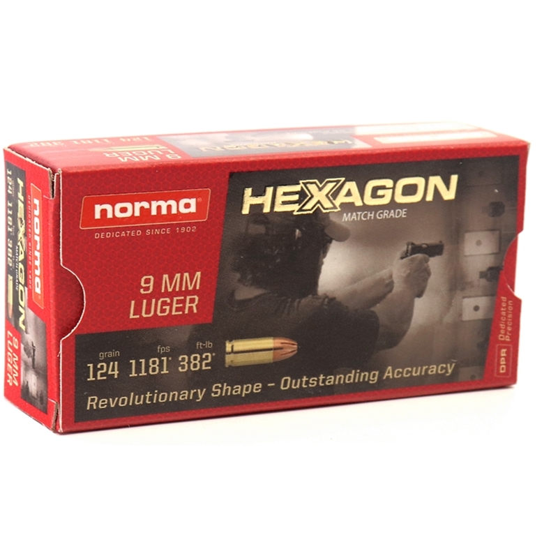Geco Hexagon 9mm Luger Ammo 124 Grain Jacketed Hollow Point