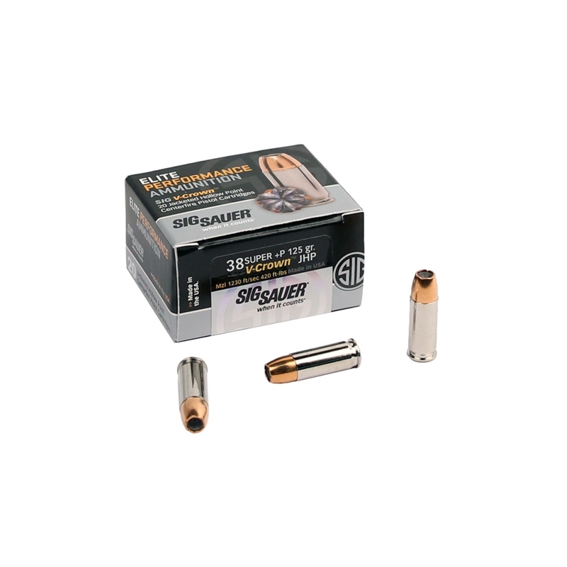 Sig Sauer Elite Performance 38 Super +P Ammo 125 Grain V-Crown Jacketed Hollow Point
