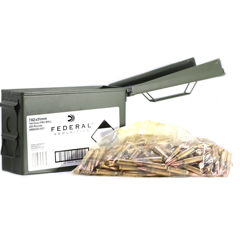 Federal 7.62x51mm NATO Ammo 149 Grain Full Metal Jacket 220 Rounds Ammo Can
