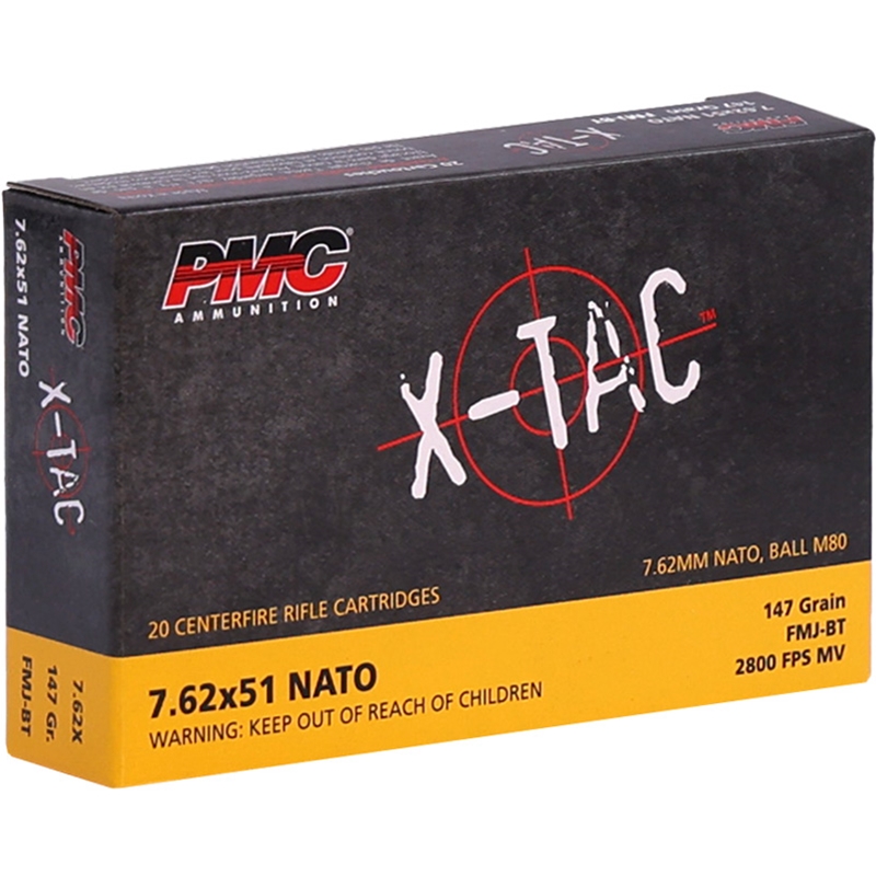 PMC X-Tac 7.62x51 NATO Ammunition 147 Grain Full Metal Jacket Boat Tail - 7.62X