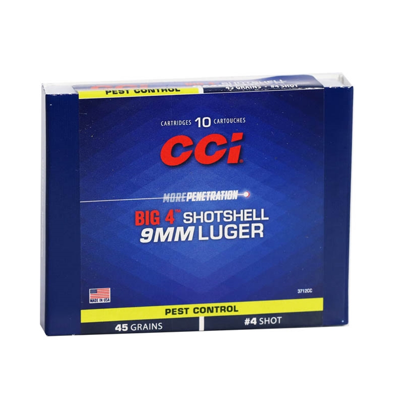 CCI Big 4 Shotshell 9mm Luger Ammunition 45 Grain #4 Lead Shot - 3712CC