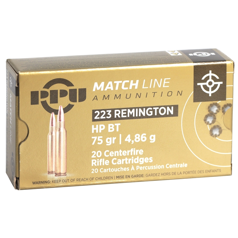 Prvi Partizan Match 223 Remington Ammunition 75 Grain Hollow Point Boat Tail - PPM2232