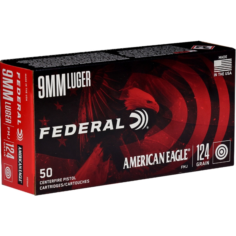 Federal American Eagle 9mm Luger Ammunition 124 Grain Full Metal Jacket - AE9AP