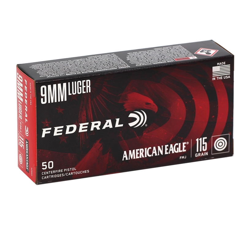 Federal American Eagle 9mm Luger Ammo 115 Grain FMJ - Ammo Deals