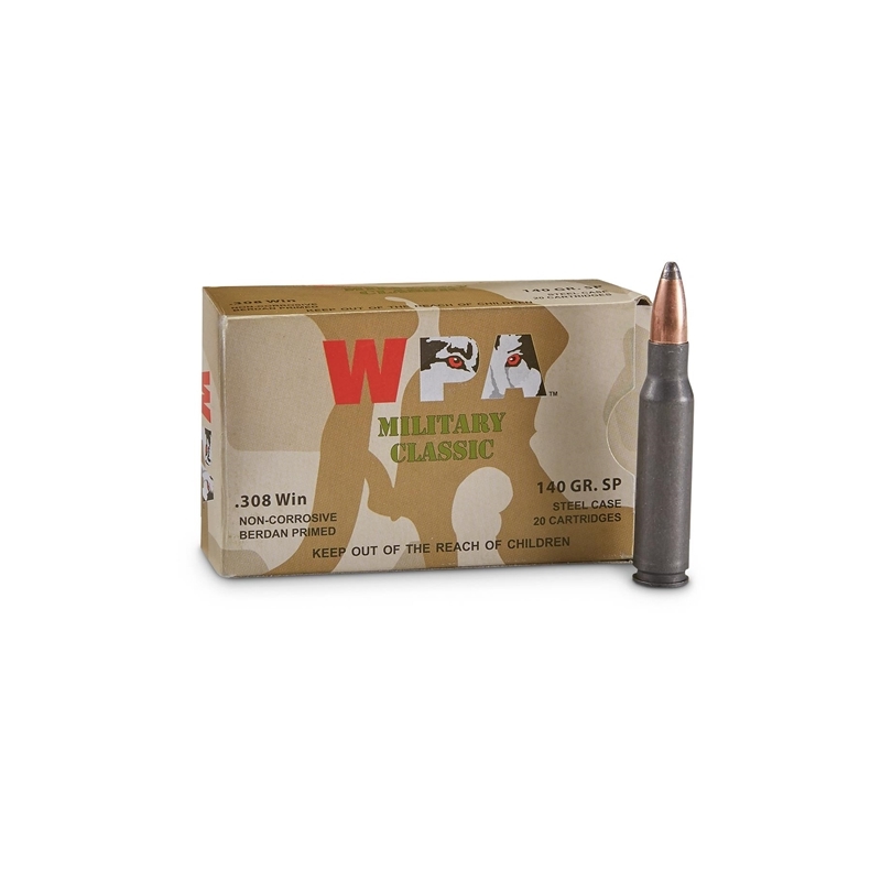 Wolf Military Classic 308 Winchester Ammo 140 Grain SP Steel Case