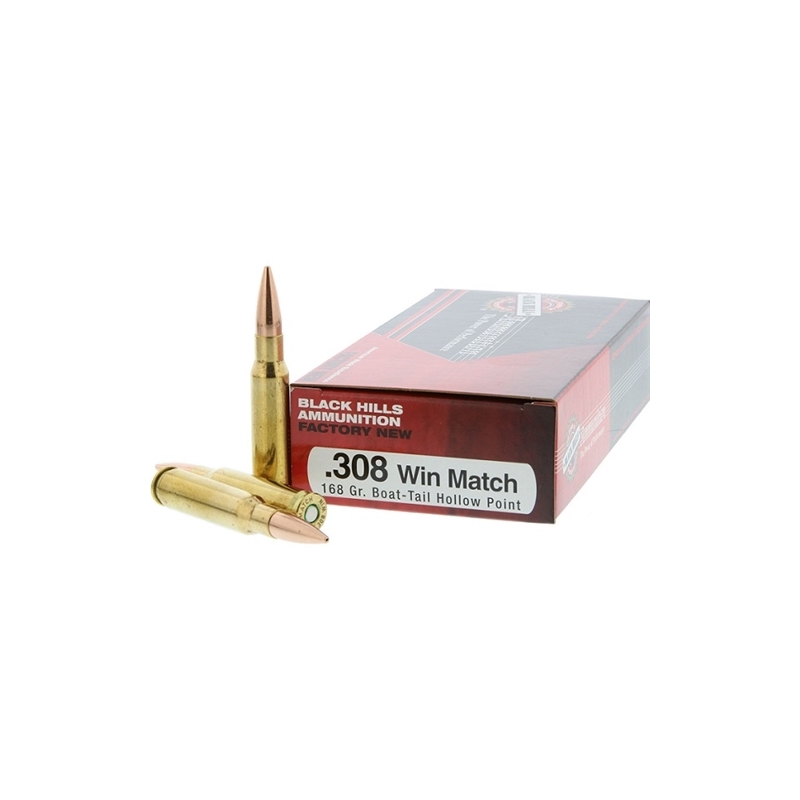 Black Hills 308 Winchester Match Ammo 168 Grain Boat Tail Hollow Point