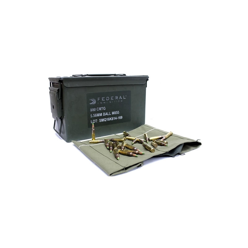 Federal Lake City 5.56x45mm NATO XM855 Ammo 62 Grain FMJ Green Tip 800 Rounds