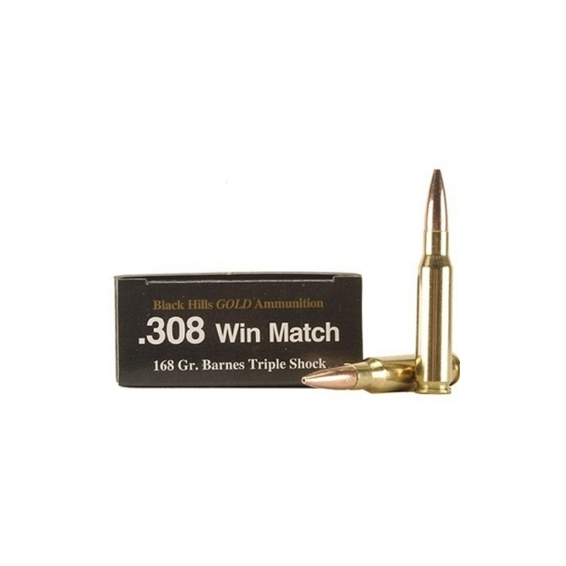 Black Hills Gold 308 Winchester Ammo 168 Grain Barnes Triple-Shock X Bullet Hollow Point Boat Tail Lead-Free
