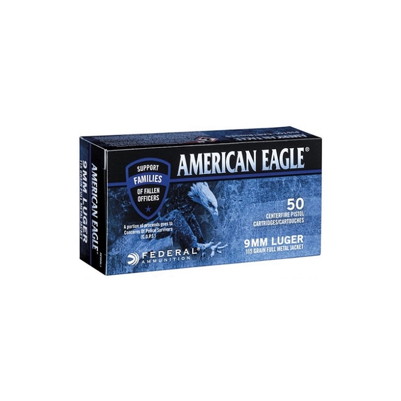 Federal American Eagle C.O.P.S 9mm Luger Ammo 115 Grain Ammo Full Metal Jacket